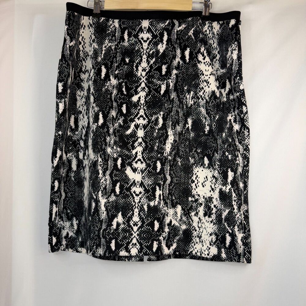 XL Calvin Klein Pencil Stretch Skirt Abstract Print Zip Black White